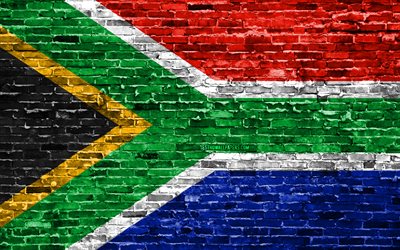 4k, Sul-Africano bandeira, tijolos de textura, &#193;frica, s&#237;mbolos nacionais, Bandeira da &#193;frica do Sul, brickwall, &#193;frica do sul 3D bandeira, Pa&#237;ses da &#225;frica, &#193;frica Do Sul, RSA bandeira