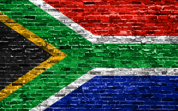 4k, 南アフリカフラグ, レンガの質感, アフリカ, 国立記号, 旗の南アフリカ, brickwall, 南アフリカの3Dフラグ, アフリカ諸国, 南アフリカ, RSAフラグ