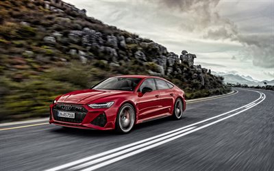 2020, Audi RS7 Sportback, exterior, lujo rojo coupe, rojo nuevo RS7 Sportback, los coches alemanes, el Audi
