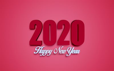 Happy New Year 2020, 2020 3D inscription, 2020 burgundy background, 2020 concepts, New Year, 2020, creative 3D art