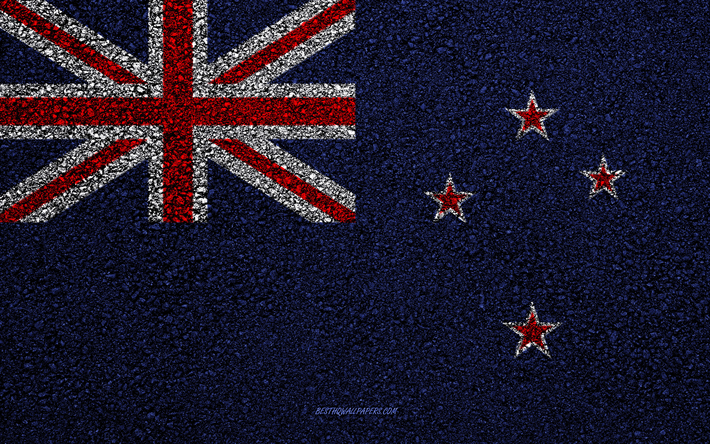 Flag of New Zealand, asphalt texture, flag on asphalt, New Zealand flag, Oceania, New Zealand, flags of Oceania countries