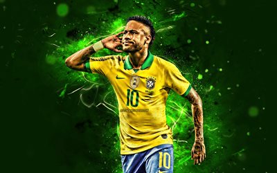 Neymar JR, 2019, objetivo, Nacional do brasil de futebol da equipe, estrelas do futebol, luzes de neon, Neymar da Silva Santos J&#250;nior, futebol, Neymar, Sele&#231;&#227;o Brasileira, criativo