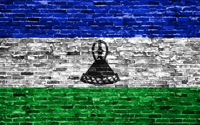 4k, Lesothos flagga, tegel konsistens, Afrika, nationella symboler, Flaggan i Lesotho, brickwall, Lesotho 3D-flagga, Afrikanska l&#228;nder, Lesotho