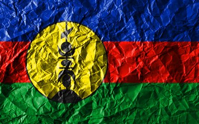 New Caledonia flag, 4k, crumpled paper, Oceanian countries, creative, Flag of New Caledonia, national symbols, Oceania, New Caledonia 3D flag, New Caledonia