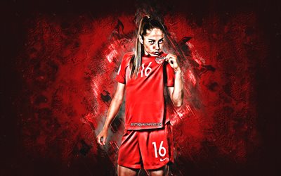 Janine Beckie, Canada Womens Football Team, portrait, Canadian football player, red stone background, Canada, football