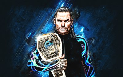 Jeff Hardy, American wrestler, WWE, portrait, blue stone background, Jeffrey Nero Hardy