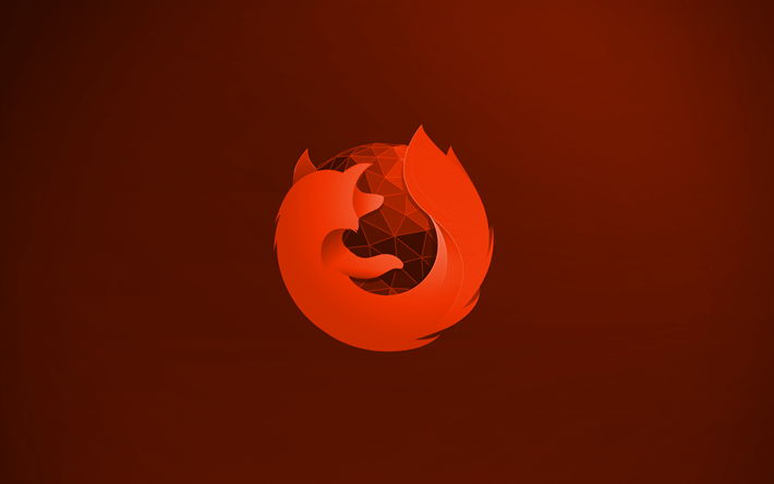 Mozilla Firefoxオレンジロゴ, 4k, 創造, オレンジ色の背景, Mozilla Firefox3Dロゴ, Mozilla Firefoxロゴ, 作品, Mozilla Firefox