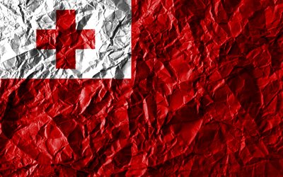 Tonganska flagga, 4k, skrynkliga papper, Oceanian l&#228;nder, kreativa, Flagga av Tonga, nationella symboler, Oceanien, Tonga 3D-flagga, Komma