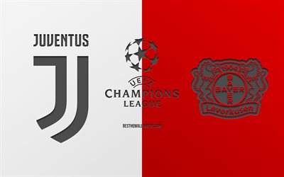 Juventus vs Bayer 04 Leverkusen, football match, 2019 Champions League, promo, white-red background, creative art, UEFA Champions League, football, Juventus vs Bayer Leverkusen