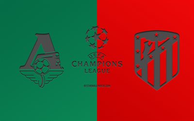 Lokomotiv Moscow vs Atletico Madrid, football match, 2019 Champions League, promo, green-red background, creative art, UEFA Champions League, football
