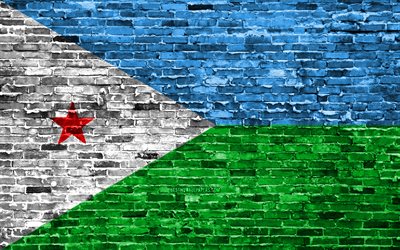 4k, Djibouti flag, bricks texture, Africa, national symbols, Flag of Djibouti, brickwall, Djibouti 3D flag, African countries, Djibouti