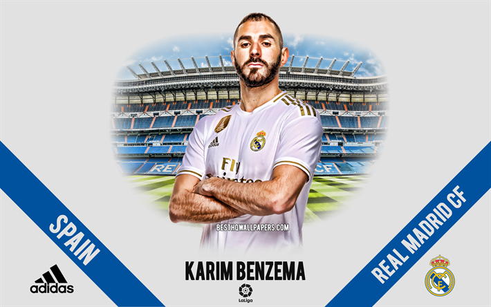 Karim Benzema, Real Madrid, portr&#228;tt, franska fotbollsspelare, anfallare, Ligan, Spanien, Real Madrid fotbollsspelare 2020, fotboll, Santiago Bernabeu