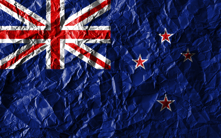 New Zealand flag, 4k, crumpled paper, Oceanian countries, creative, Flag of New Zealand, national symbols, Oceania, New Zealand 3D flag, New Zealand
