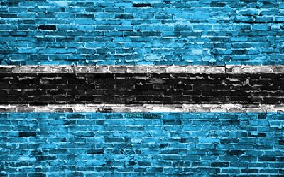 4k, Botsvana bayrağı, tuğla doku, Afrika, Ulusal semboller, Botsvana Bayrağı, brickwall, Botsvana 3D bayrağı, Afrika &#252;lkeleri, Botsvana