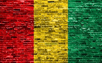 4k, Gineli bayrak, tuğla doku, Afrika, Ulusal semboller, Gine Bayrağı, brickwall, Gine 3D bayrağı, Afrika &#252;lkeleri, Gine