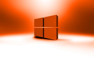 Windows 10 orange logo, creative, OS, orange abstract background, Windows 10 3D logo, Windows 10, brands, Windows 10 logo, artwork