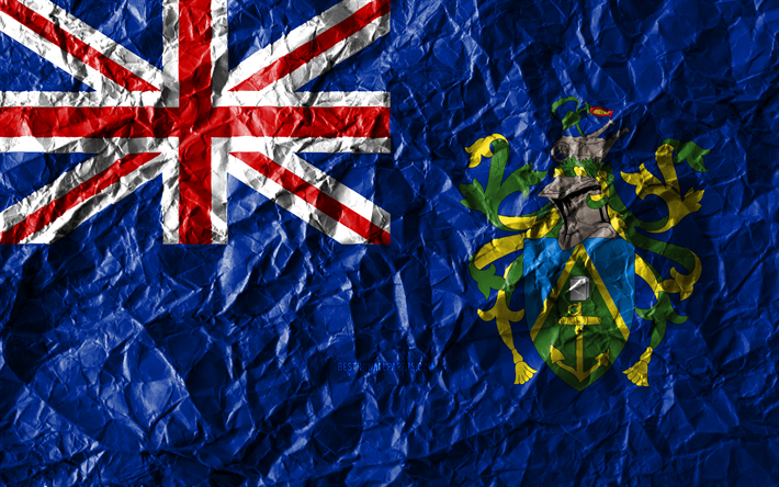 Pitcairnin lippu, 4k, rypistynyt paperi, Oseanian maat, luova, Lipun Pitcairnin, kansalliset symbolit, Oseania, Pitcairnin 3D flag, Pitcairn Islands
