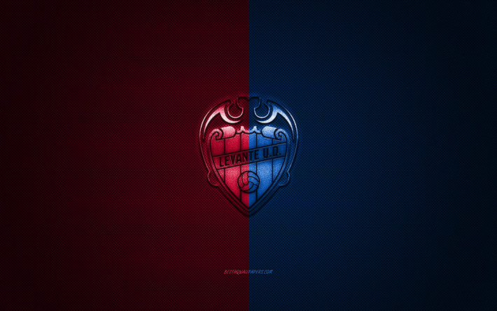 Levante UD, espagnol, club de football, La Liga, la bourgogne logo bleu, bordeaux bleu en fibre de carbone de fond, football, Valence, Espagne, Levante UD logo