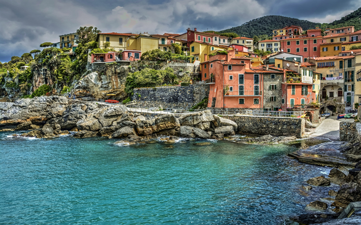 Tellaro, Ligurian rannikolla, kaunis kaupunki, bay, kaupunki maisema, Lahden La Spezia, Italia