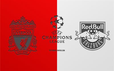 Liverpool vs Red Bull Salzburg, football match, 2019 Champions League, promo, red white background, creative art, UEFA Champions League, football, Liverpool FC