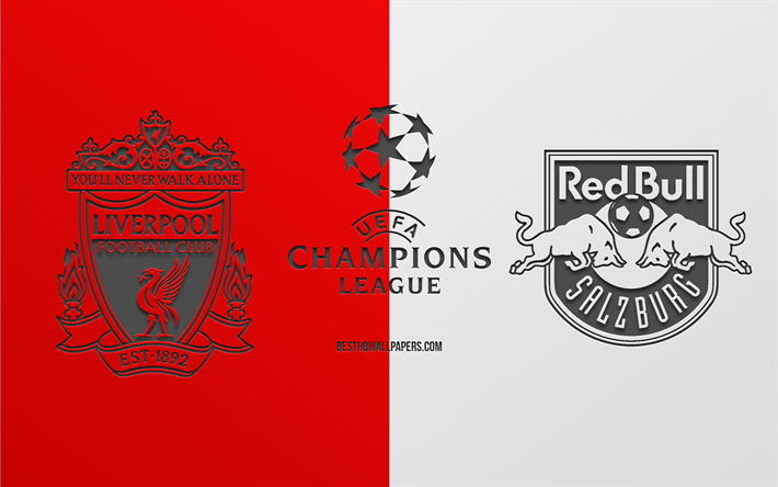Liverpool vs Red Bull Salzburg, partido de f&#250;tbol, 2019 de la Liga de Campeones, promo, rojo fondo blanco, arte creativo, de la UEFA Champions League, el f&#250;tbol, el Liverpool FC