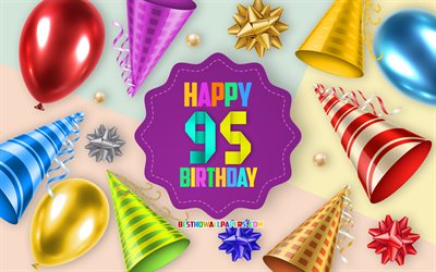 Happy 95 Years Birthday, Greeting Card, Birthday Balloon Background, creative art, Happy 95th birthday, silk bows, 95th Birthday, Birthday Party Background, Happy Birthday