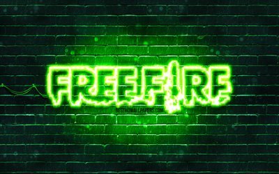 Garena Free Fire green logo, 4k, green brickwall, Free Fire logo, 2020 games, Free Fire, Garena Free Fire logo, Free Fire Battlegrounds, Garena Free Fire