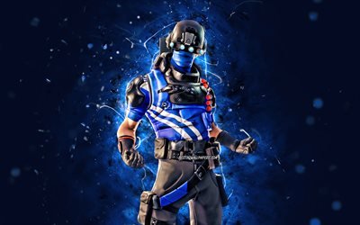 Carbon Commando, 4k, blue neon lights, 2020 games, Fortnite Battle Royale, Fortnite characters, Carbon Commando Skin, Fortnite, Carbon Commando Fortnite