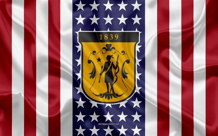 Emblem de l’Universit&#233; d’&#201;tat de Framingham, Drapeau am&#233;ricain, Logo de l’Universit&#233; d’&#201;tat de Framingham, Framingham, Massachusetts, &#201;tats-Unis, Framingham State University