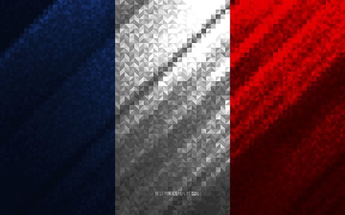 Drapeau de la France, abstraction multicolore, drapeau de mosa&#239;que de France, Europe, France, art de mosa&#239;que, drapeau de france