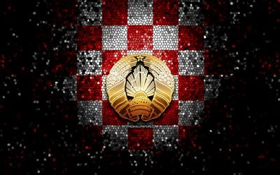 Time de futebol bielorrusso, logotipo de glitter, UEFA, Europa, fundo vermelho branco quadrinado, arte de mosaico, futebol, Sele&#231;&#227;o Bielorr&#250;ssia, logotipo da FFB, Bielorr&#250;ssia