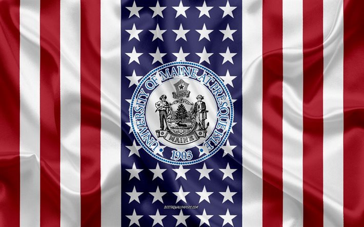 Mainen yliopisto, Presque Isle -tunnus, Yhdysvaltain lippu, Presque Isle -logo, Presque Isle, Maine, Yhdysvallat