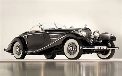 Mercedes-Benz 540 K, Special Roadster, 1936, vintage cars, classic cars, black Mercedes