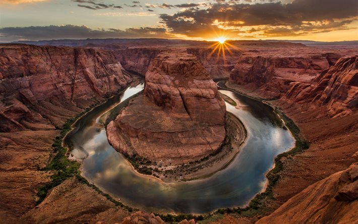 Horseshoe Bend, Colorado river, canyon, sunset, America, Arizona, USA