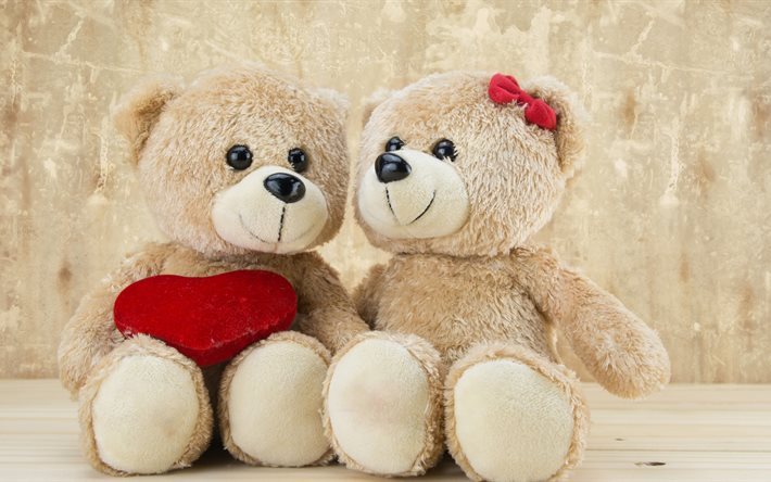Teddy bears, 5K, heart, couple