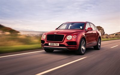 Bentley Bentayga, strada, 2018 auto, motion blur, rosso Bentayga, auto di lusso, Bentley