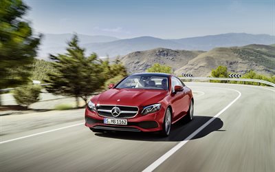 Mercedes-Benz E-400 Coupe, yol, 2018 arabalar, motion blur, yeni E-sınıfı, Alman otomobil, Mercedes