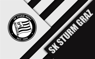 SK Sturm Graz, en autriche Football Club, 4k, la conception de mat&#233;riaux, en noir et blanc de l&#39;abstraction, de la Autrichienne de Football de la Bundesliga, Graz, en Autriche, en football