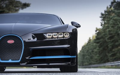 Bugatti Chiron, estrada, 2018 carros, hypercars, vista frontal, Bugatti