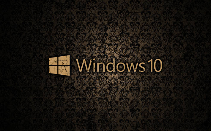 windows 10, vintage-muster, logo, brauner hintergrund, windows-10-logo, microsoft