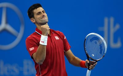 Novak Djokovic, Tenista s&#233;rvio, retrato, sorriso, desportista profissional, 4k, ATP