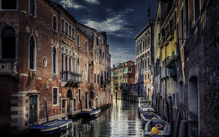 4k, Venedik, kanal, tekneler, Gondollar, su, Avrupa, İtalya