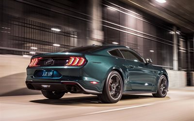 La Ford Mustang, la Bullitt, 2019, vert tuning coup&#233;, route, vitesse, vert Mustang, Ford