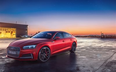 Audi S5 Sportback, ليلة, وقوف السيارات, 2018 السيارات, الجديد S5, السيارات الألمانية, أودي