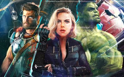 Hulk, Black Widow, Thor, 2018 movie, superheroes, Avengers Infinity War