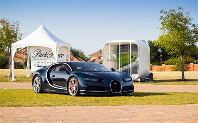 Bugatti Chiron, 2018, azul, negro hypercar, coup&#233; deportivo, coche de carreras, Bugatti