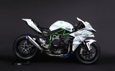Kawasaki Ninja H2R, Truque Estrelas, sportbike, branco Ninja, branco motocicleta esportiva, Kawasaki