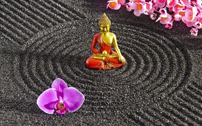 Zen, filosofia, O budismo, c&#237;rculos, areia monge, energia, Jap&#227;o, pedra