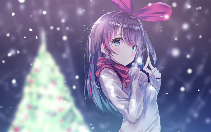 Bom Ai, inverno, &#225;rvore de natal, personagens de anime, videobloger
