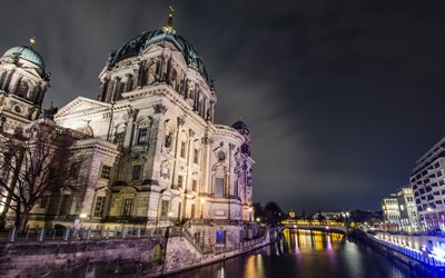 Berlin Cathedral, 4k, Berliner Dom, night, Berlin, german landmarks, Germany, Europe